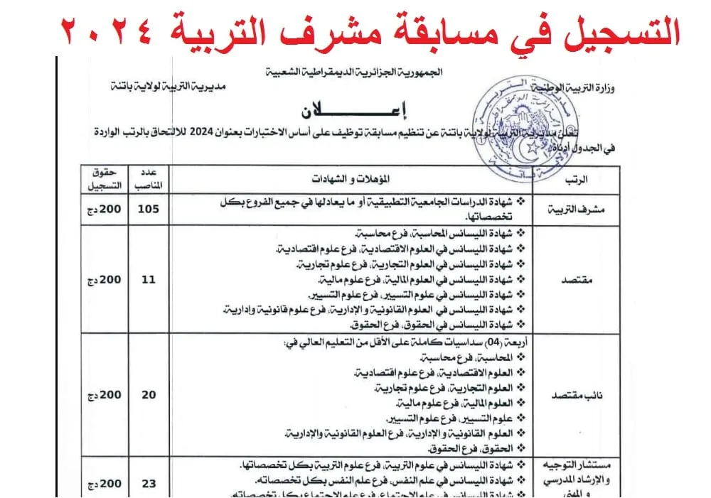 ” من هنا” شروط التسجيل في مسابقة مشرف التربية بالجزائر 2024 وخطوات التسجيل